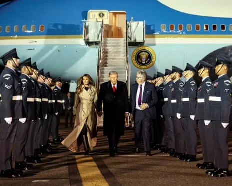 US President Trump Arrives in UK for Unprecedented Repeat State Visit Amid Demonstrations Assemble in Windsor